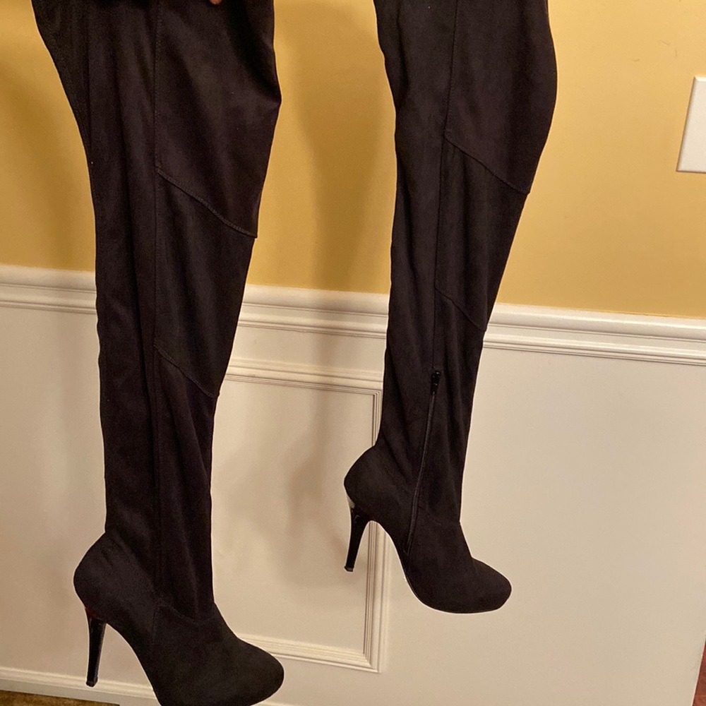 Black soft suede over the knee high heel boots